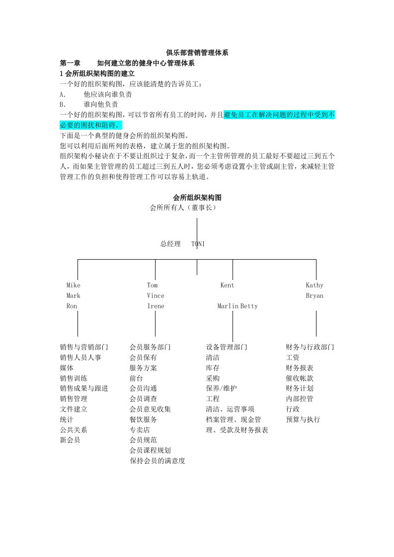 俱乐部营销管理体系