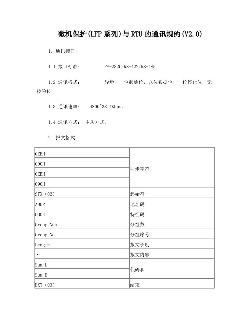 南瑞继电保护LFP2.0规约