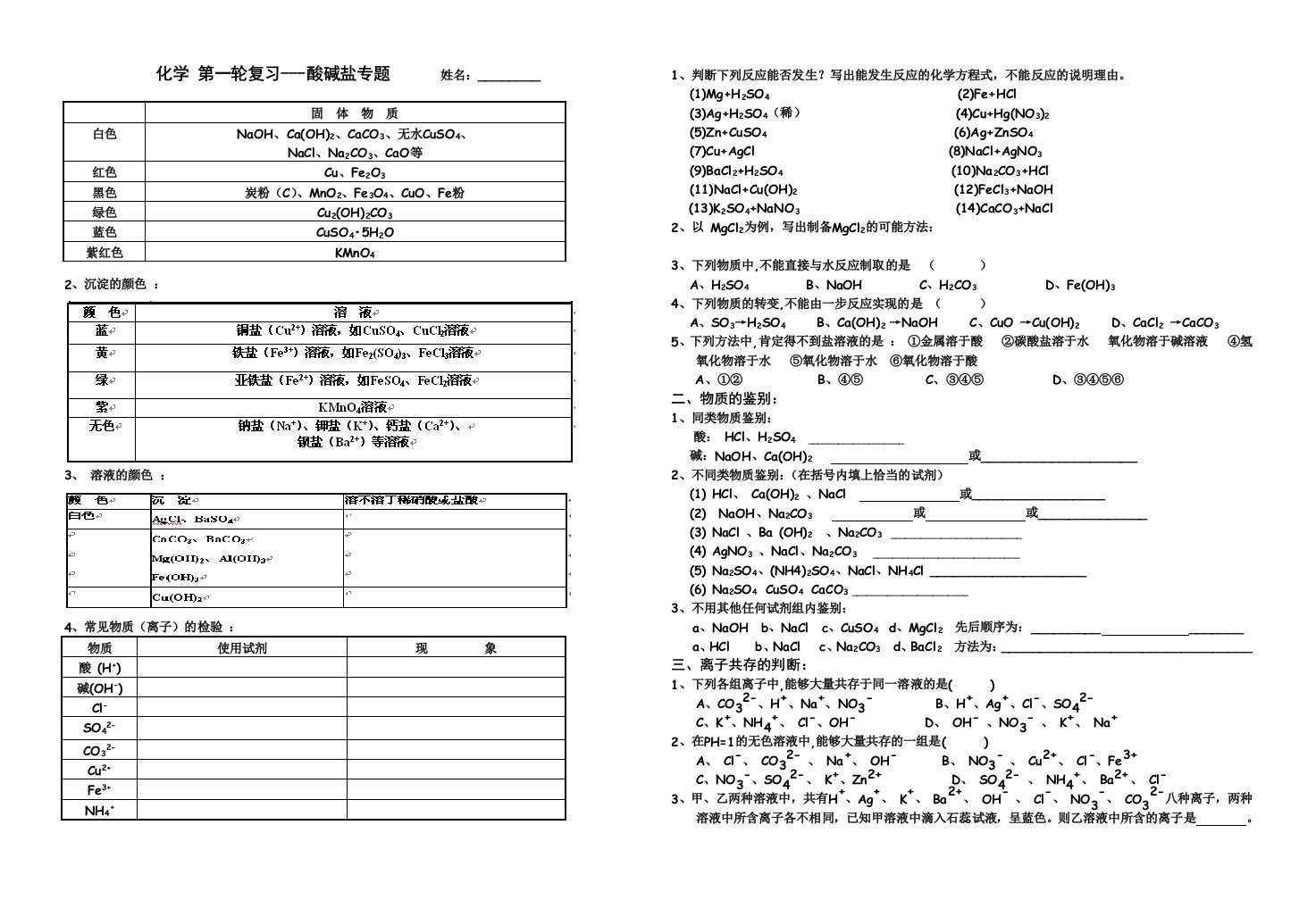 初中化学第二轮复习-酸碱盐