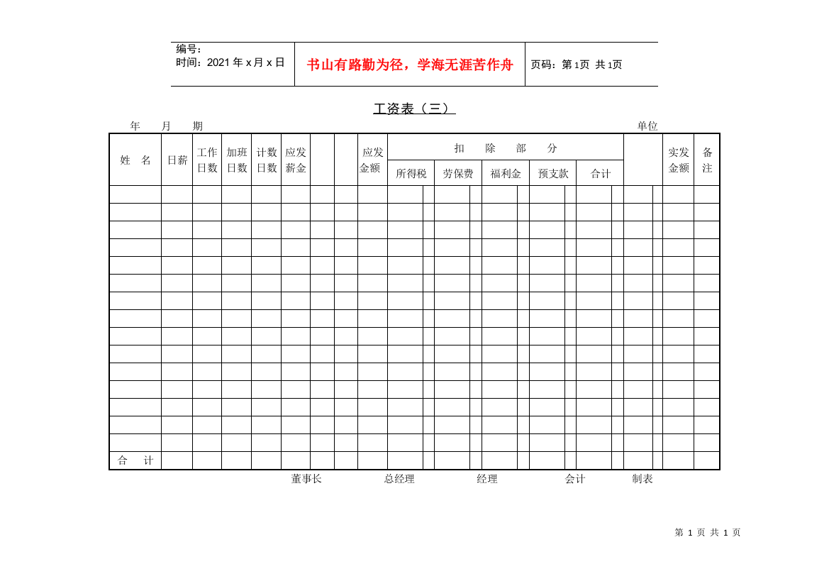 工资表（三）