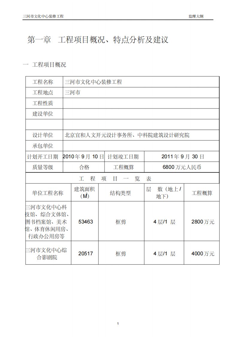 装修工程监理大纲