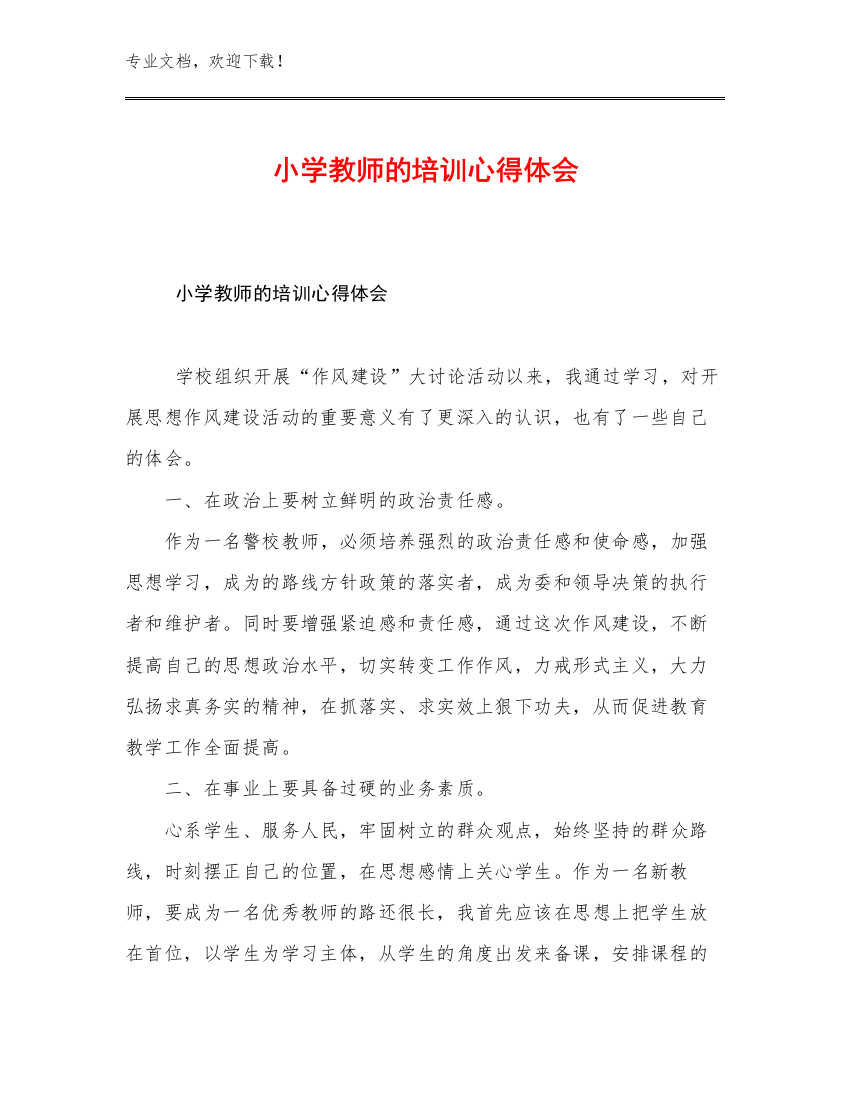 最新小学教师的培训心得体会例文13篇合辑