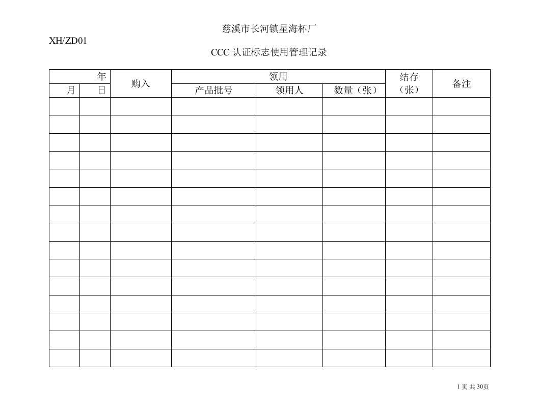 质量记录格式汇编