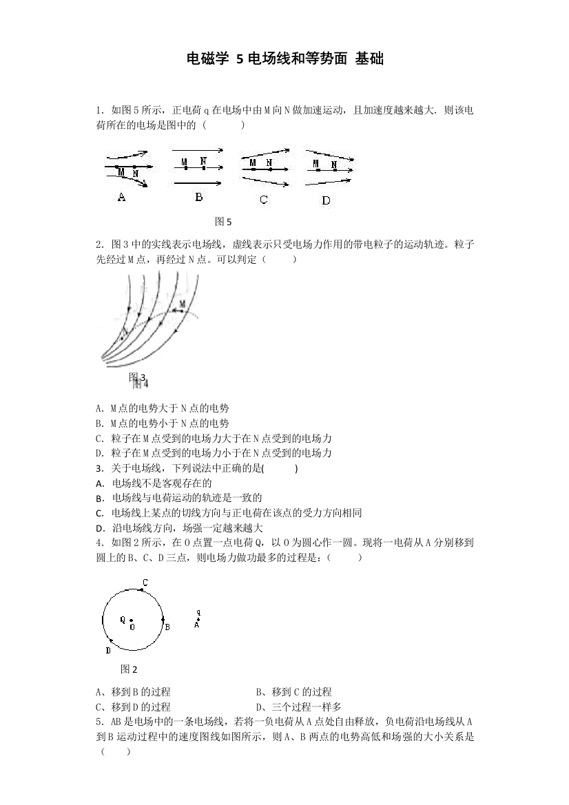 电磁学电场5电场线和等势面基础