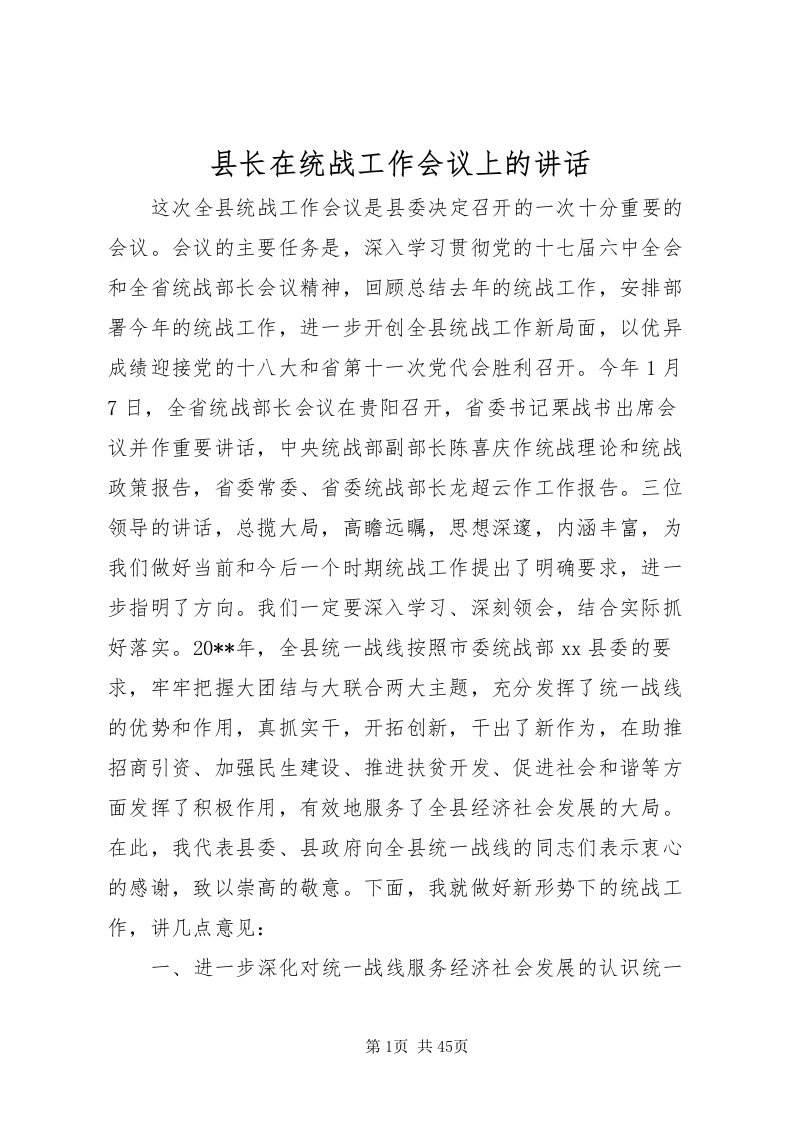 2022县长在统战工作会议上的致辞