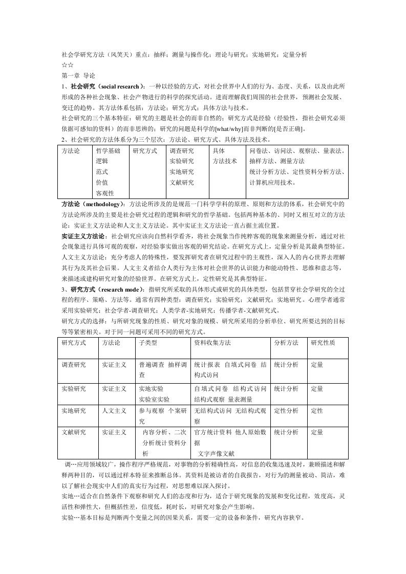 风笑天《社会调查研究方法》笔记