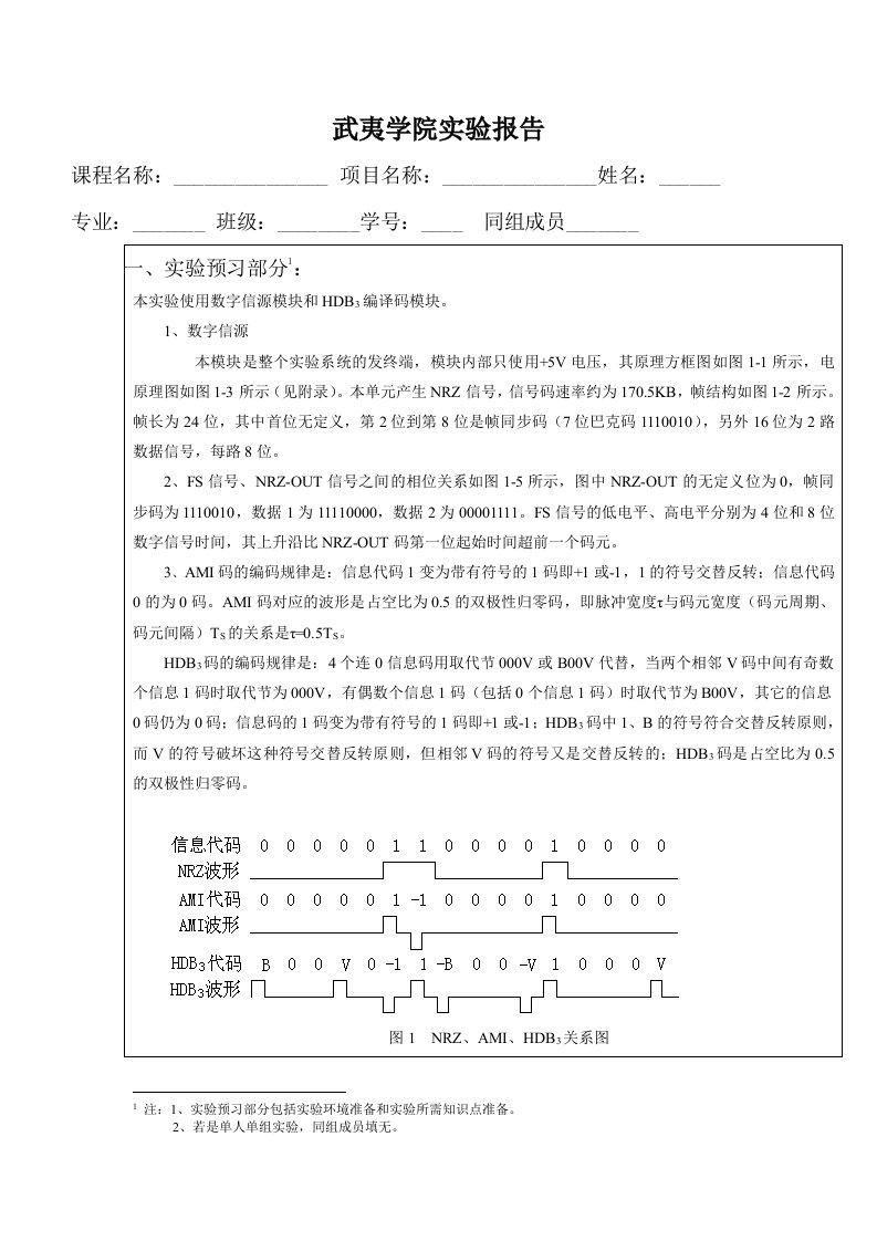 《通信原理》数字基带信号实验报告