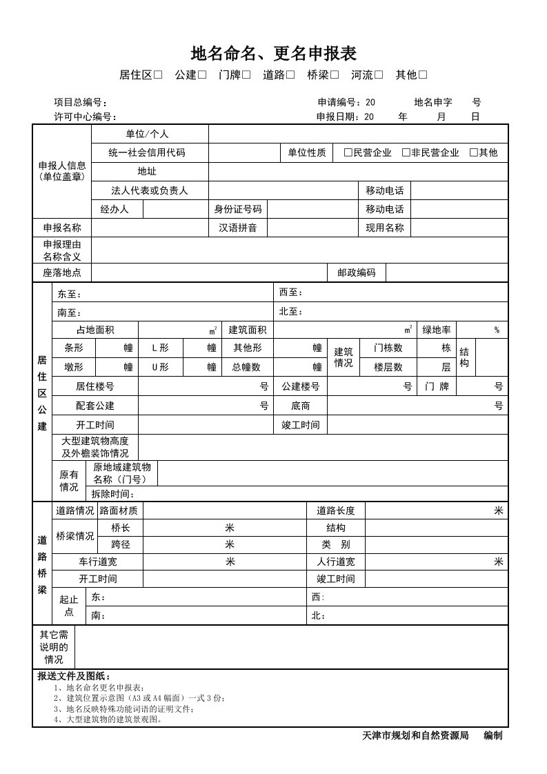 地名命名、更名申报表