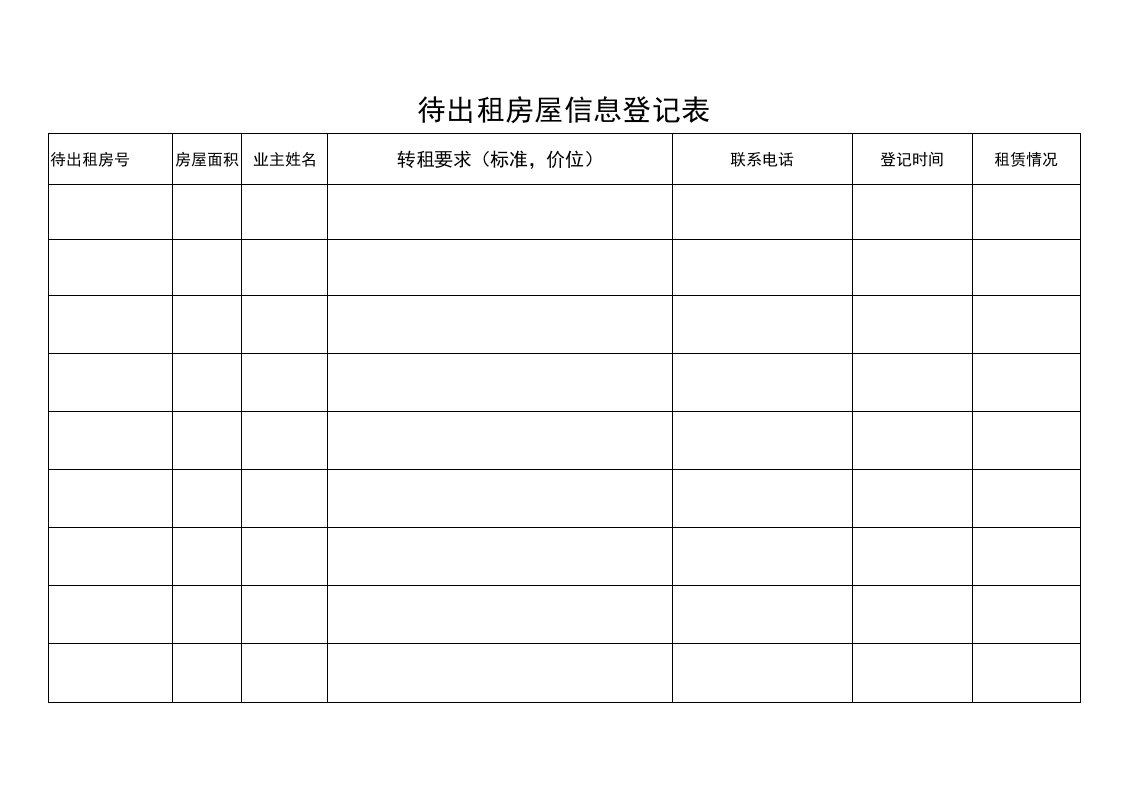 房地产经营管理-待租房屋信息登记表