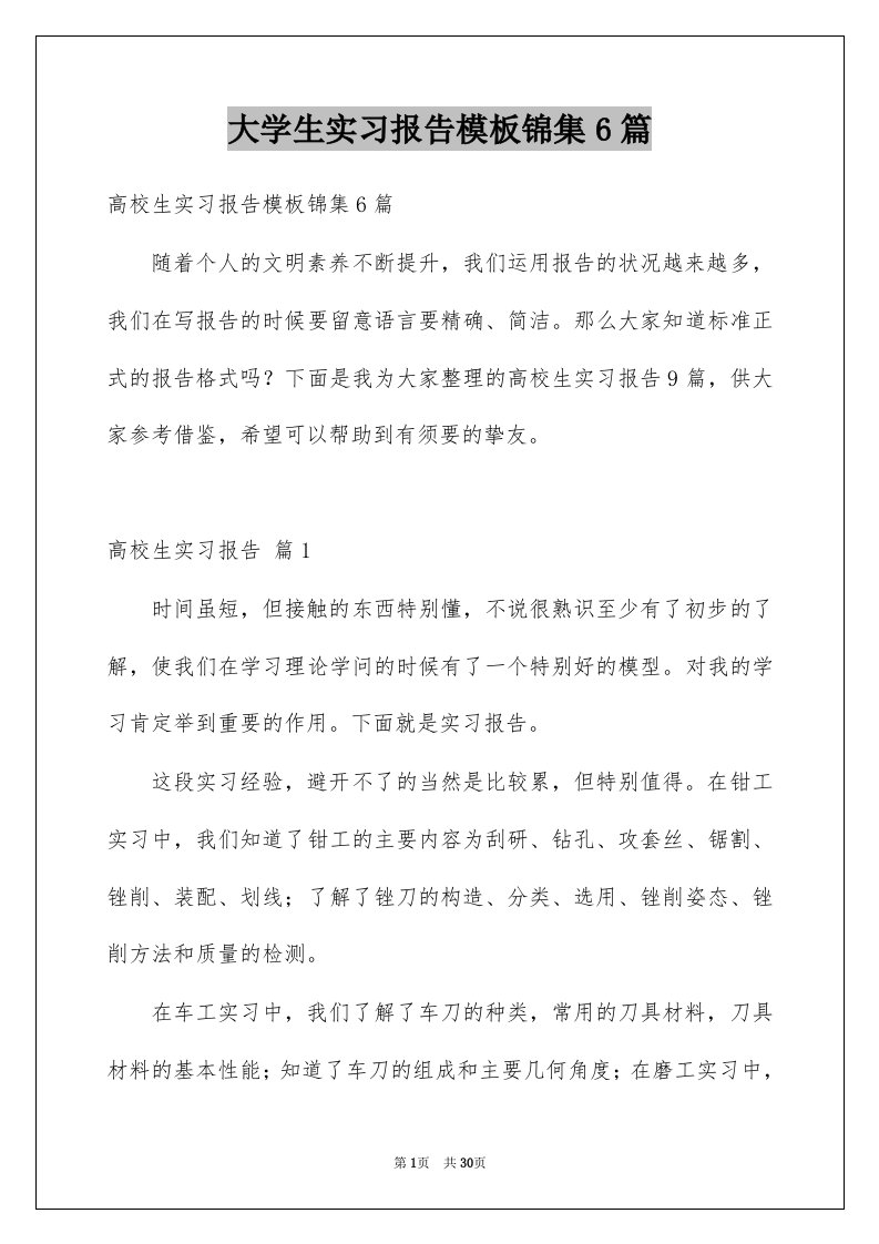 大学生实习报告模板锦集6篇范文