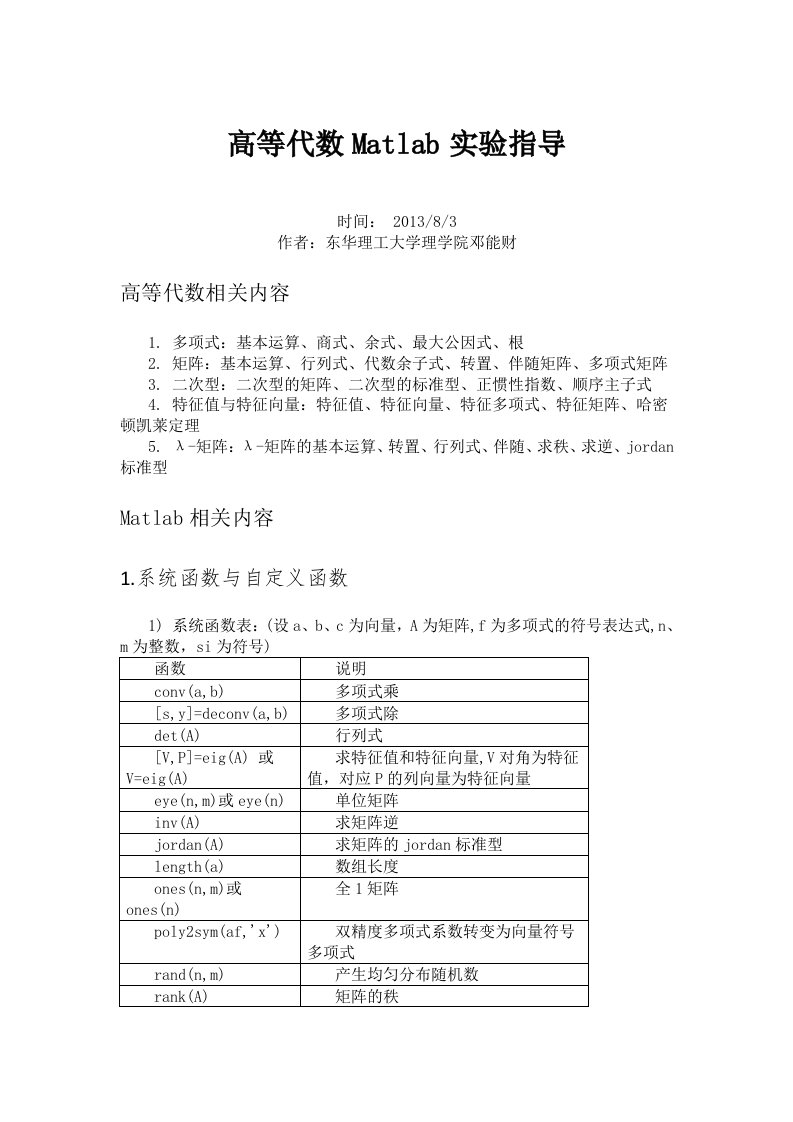 高等代数Matlab实验指导