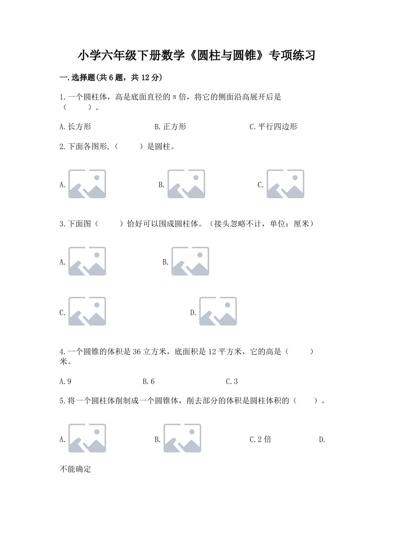 小学六年级下册数学《圆柱与圆锥》专项练习【综合题】