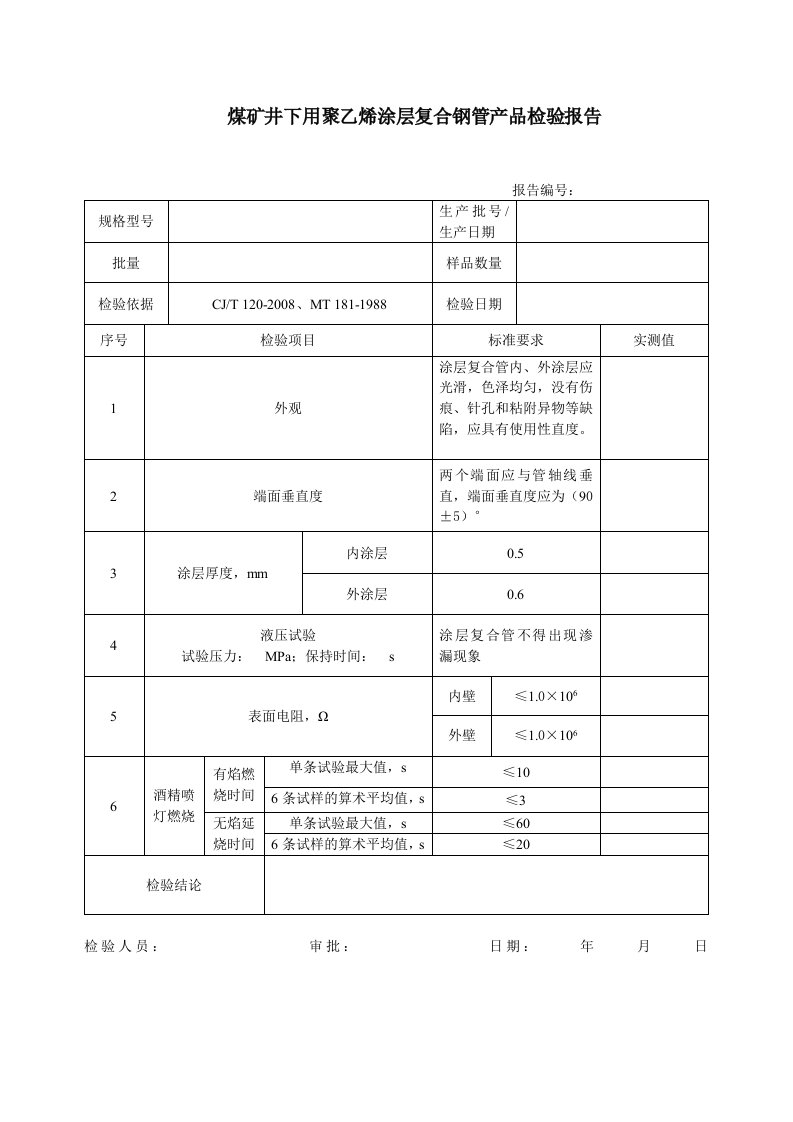 聚乙烯涂塑钢管出厂检验报告