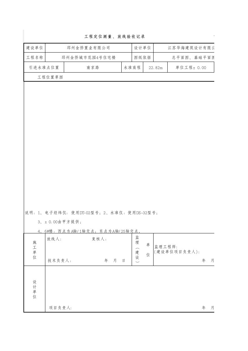 工程定位测量、放线验收记录表