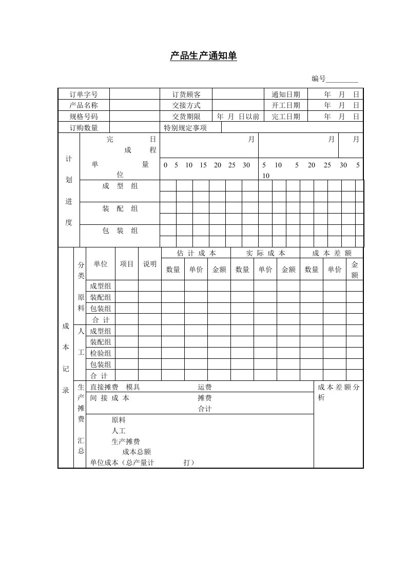 产品生产通知单