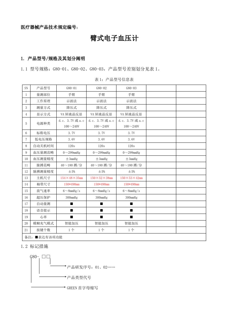 臂式电子血压计重点技术要求