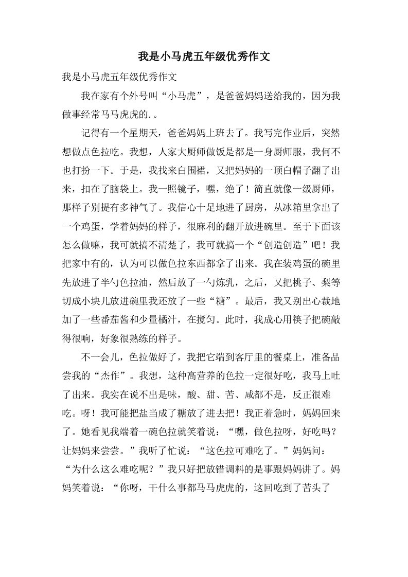 我是小马虎五年级作文