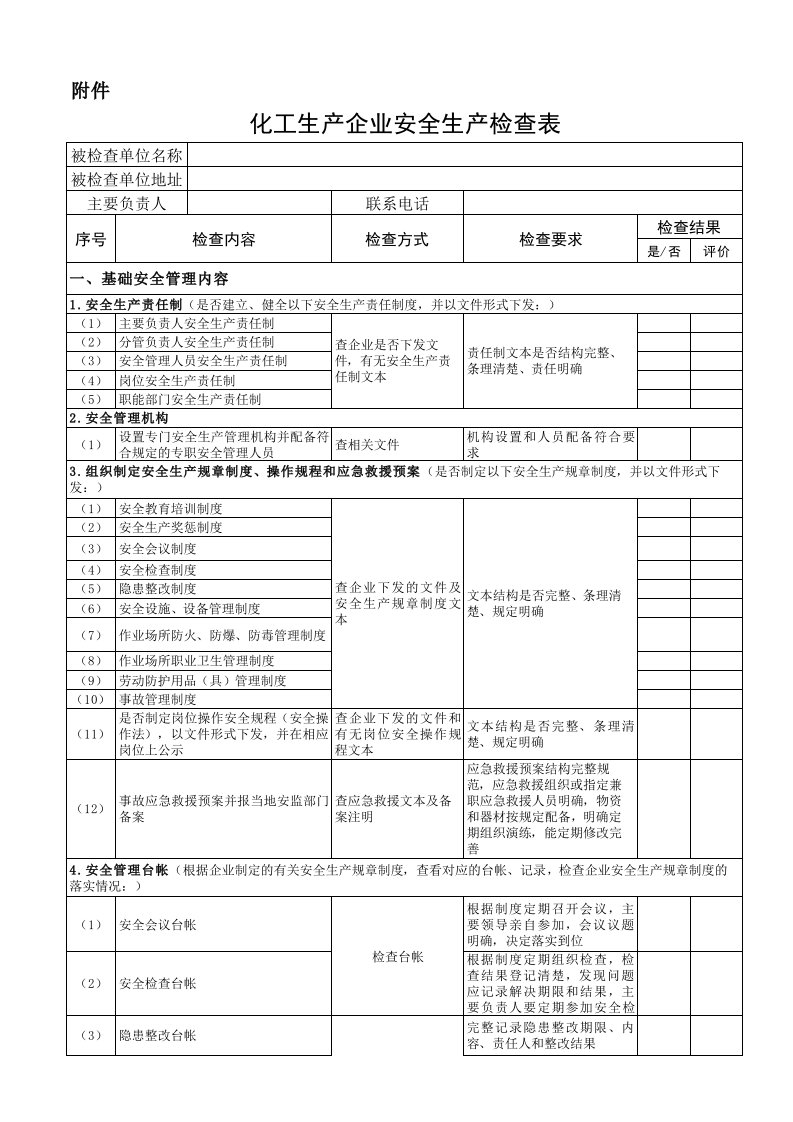 推荐-化工生产企业安全生产检查表