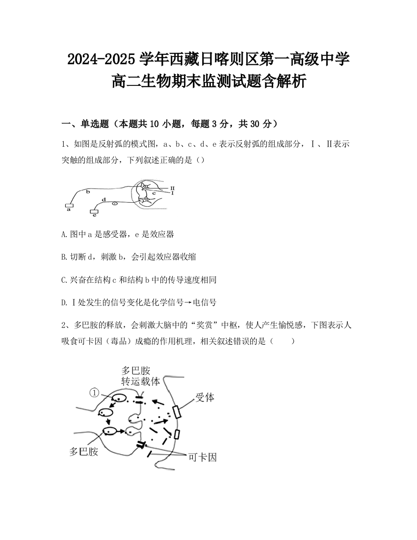 2024-2025学年西藏日喀则区第一高级中学高二生物期末监测试题含解析