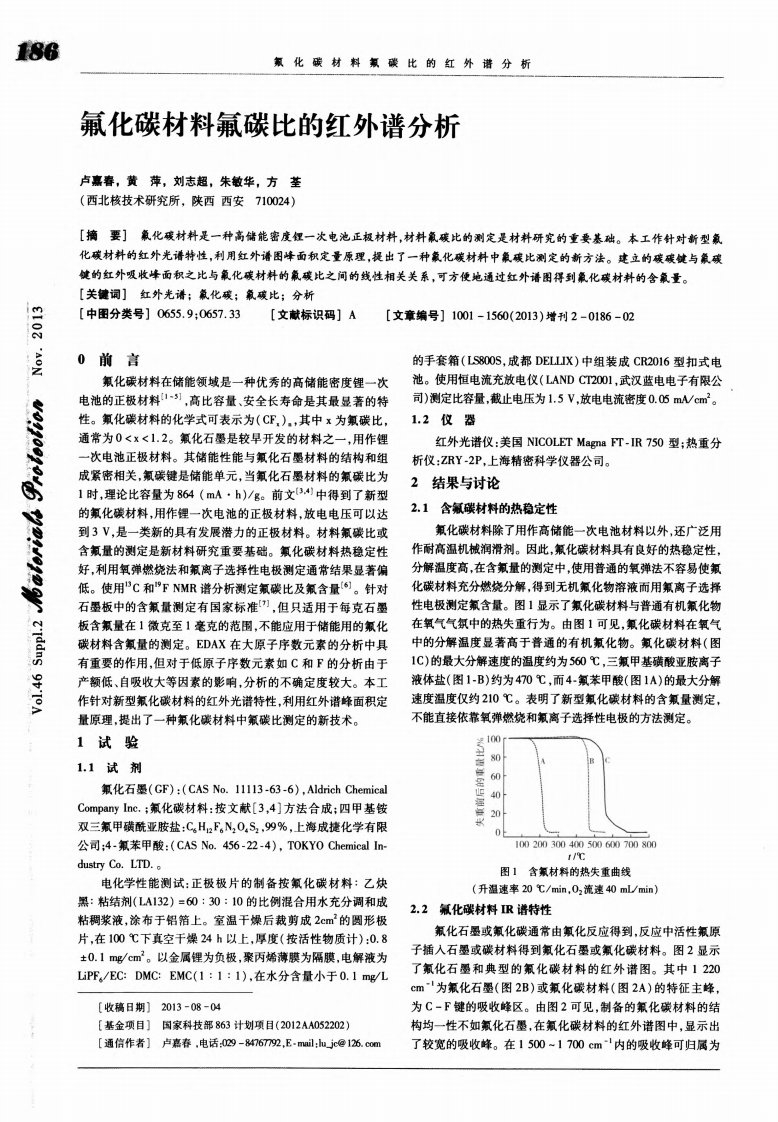 氟化碳材料氟碳比的红外谱分析