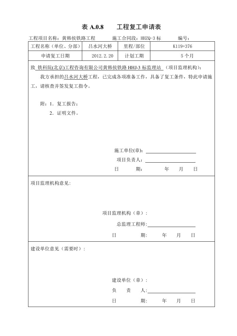 吕水河大桥复工申请