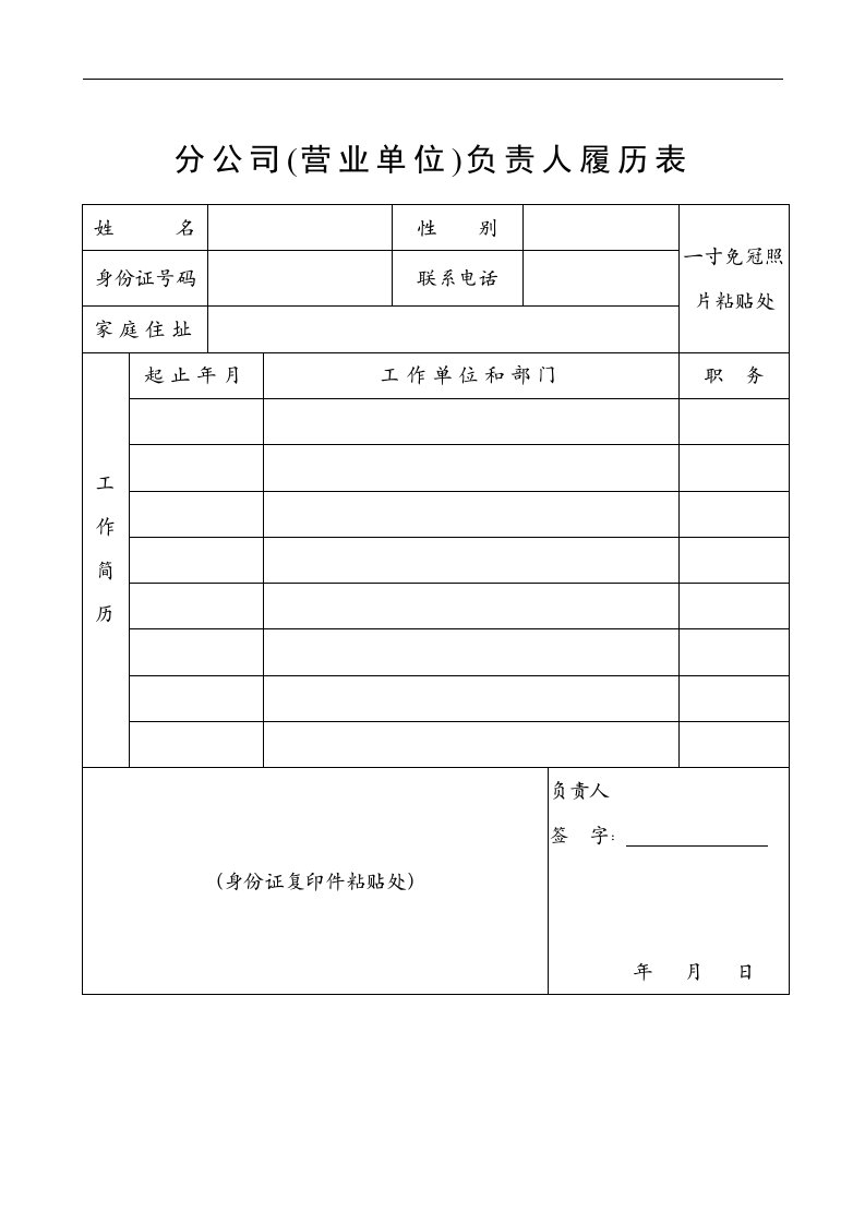 【管理精品】分公司负责人履历表