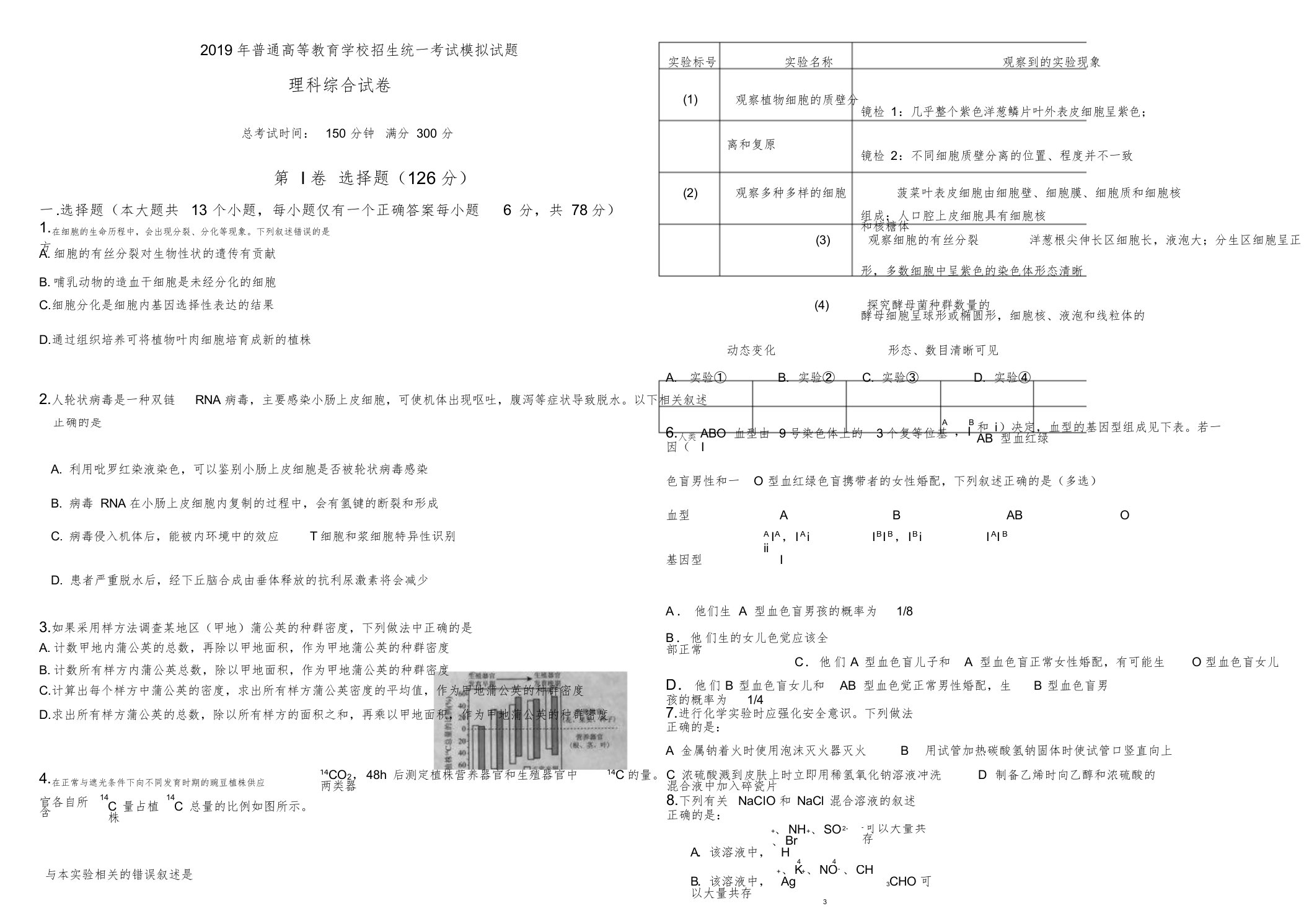 2019年高考全国卷模拟试题(理科综合)word版