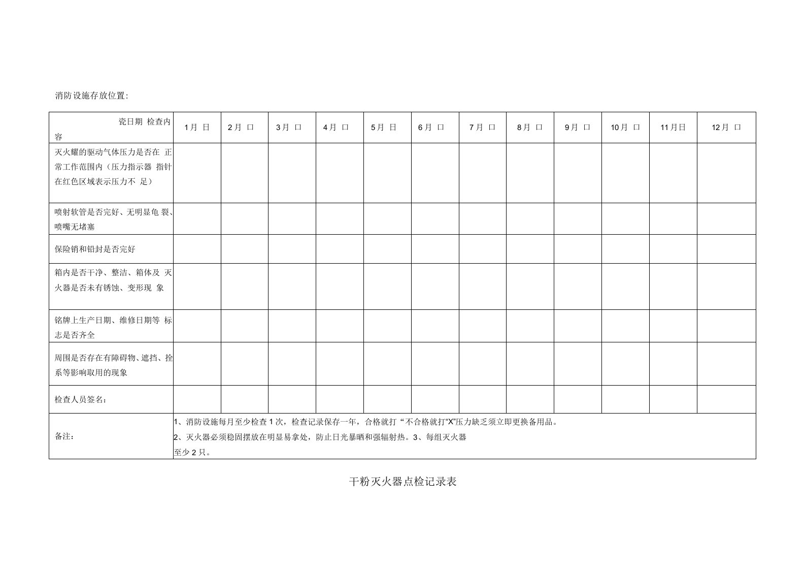 干粉灭火器点检记录表(样表）