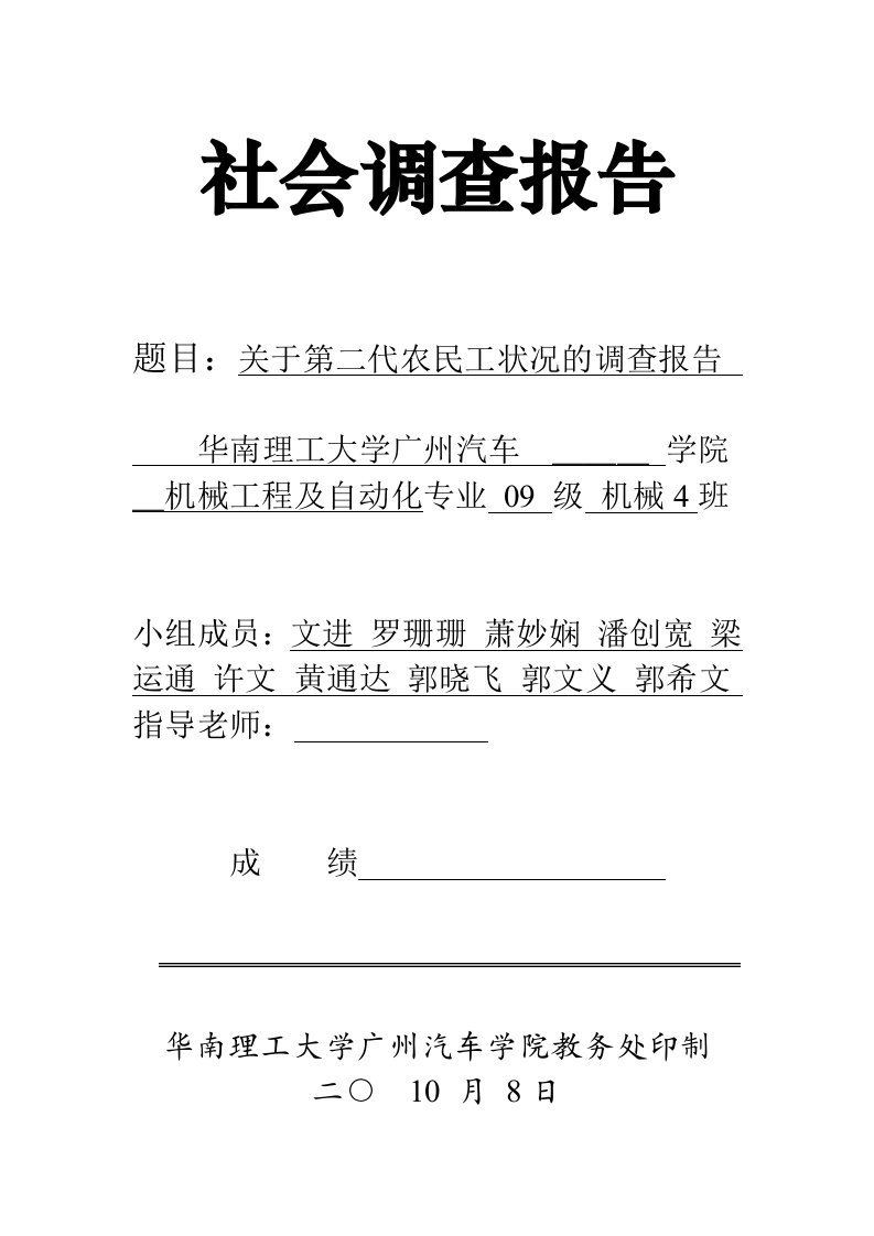 第二代农民工状况调查报告表格