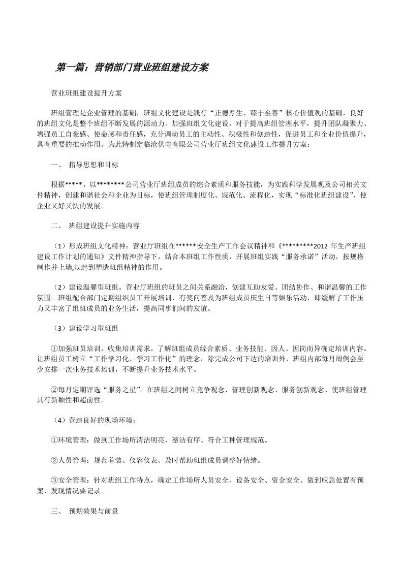 营销部门营业班组建设方案[修改版]