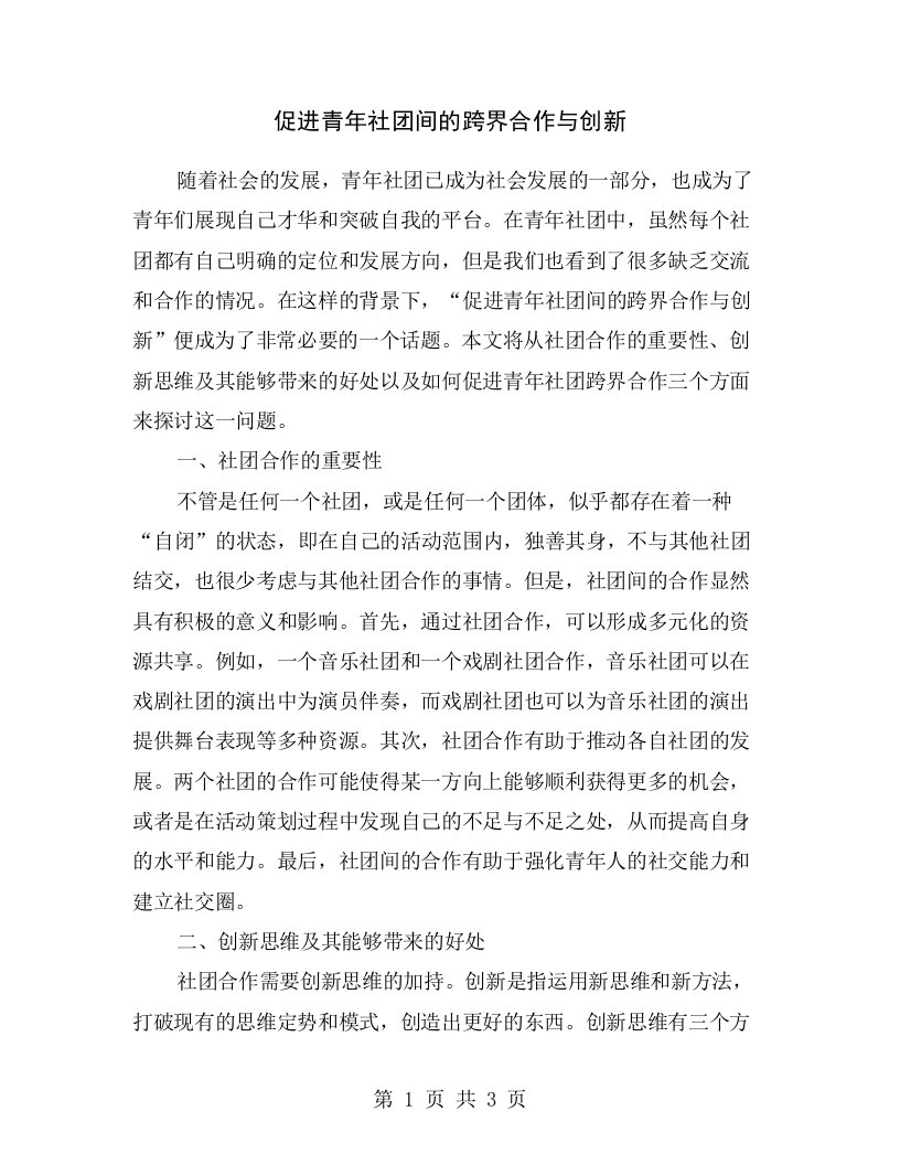 促进青年社团间的跨界合作与创新