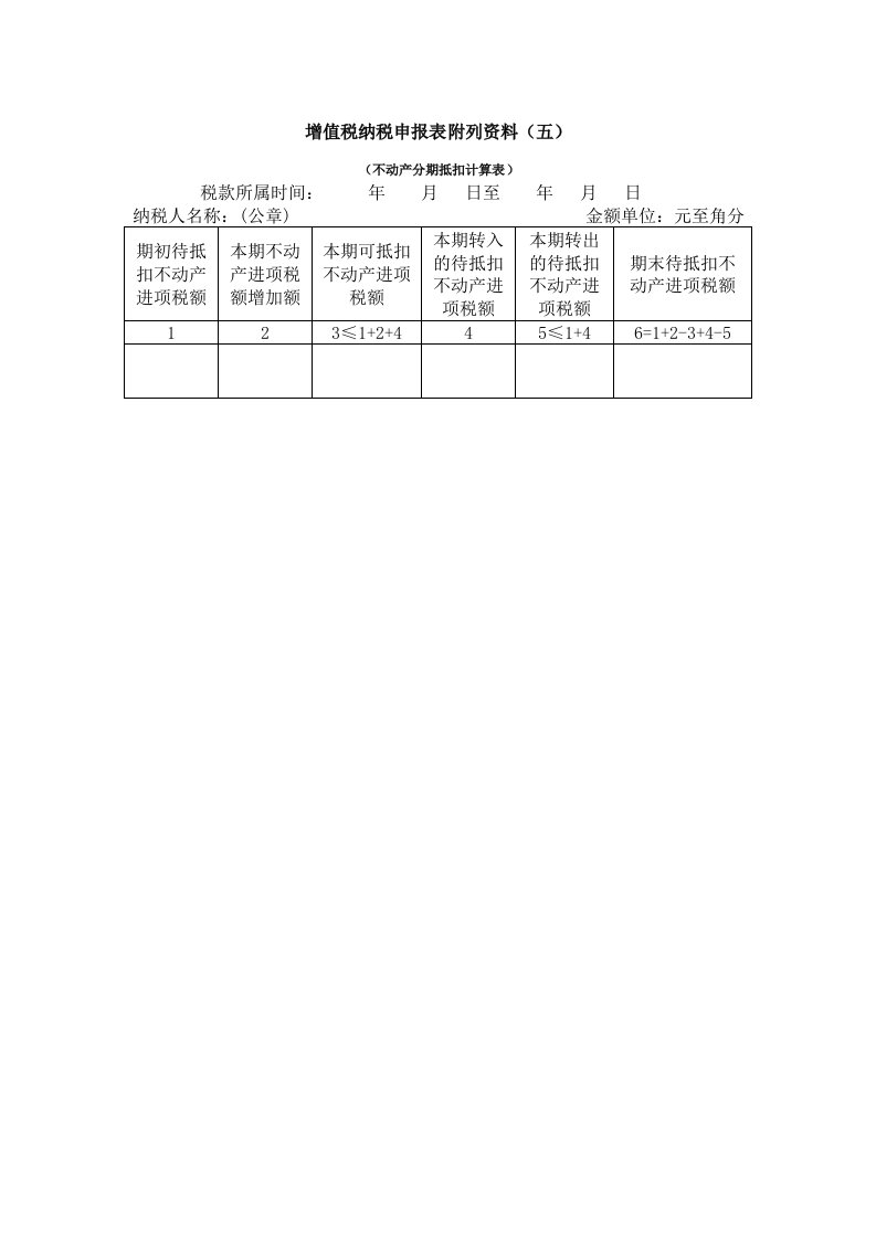 7-《增值税纳税申报表附列资料(五)》(不动产分期抵扣计算表)