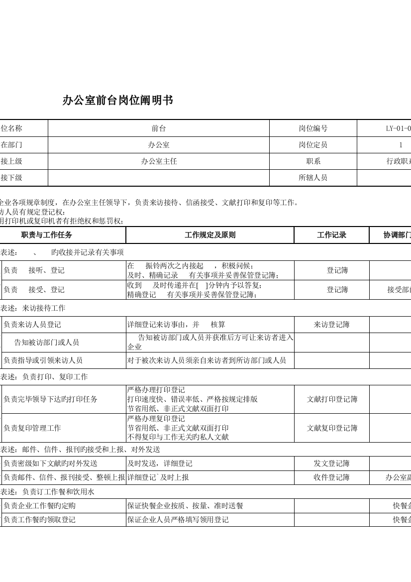 办公室前台岗位职责说明