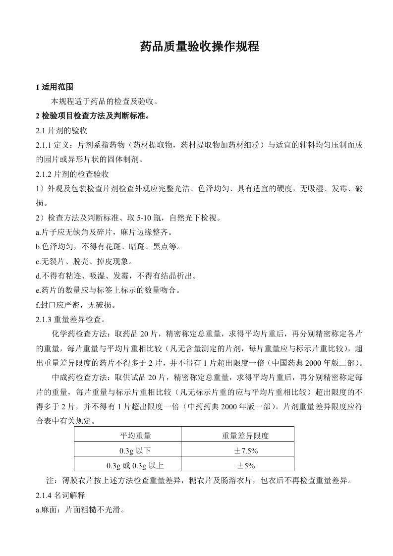 医疗行业-药品质量验收操作规程