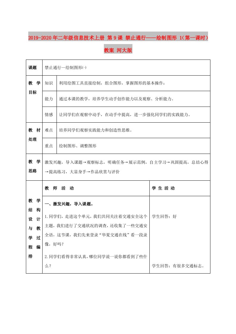 2019-2020年二年级信息技术上册