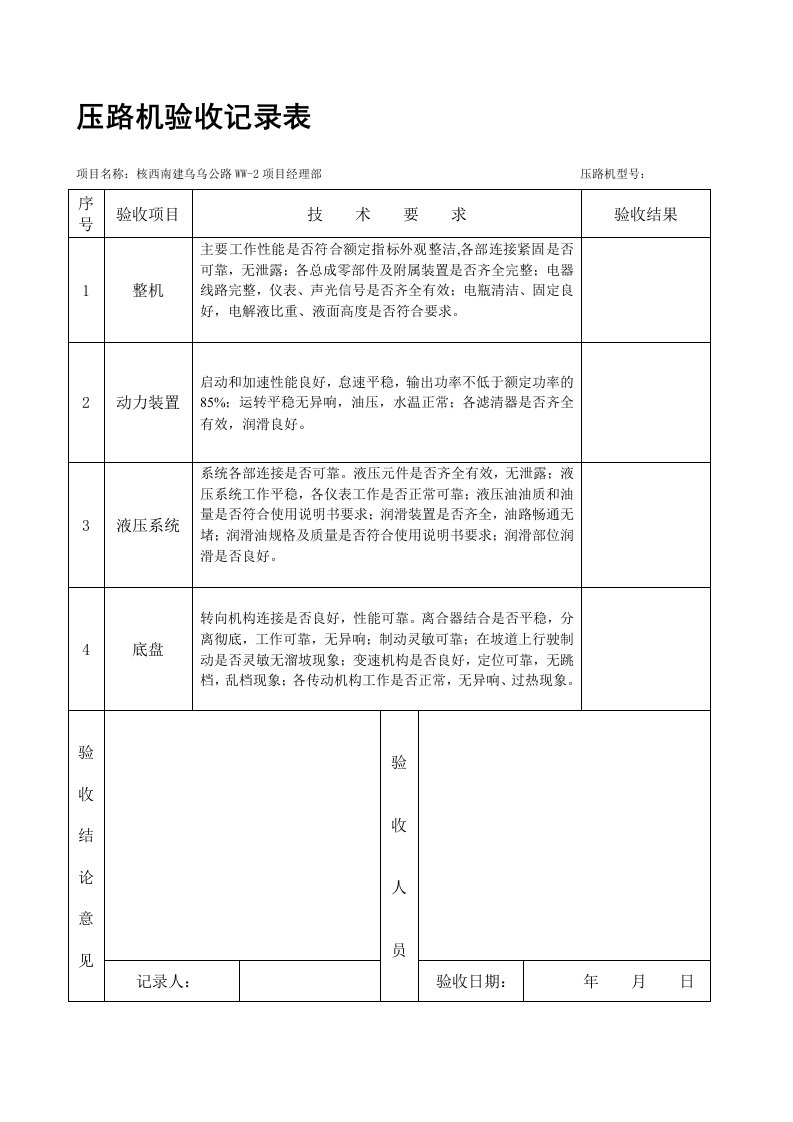 压路机验收记录