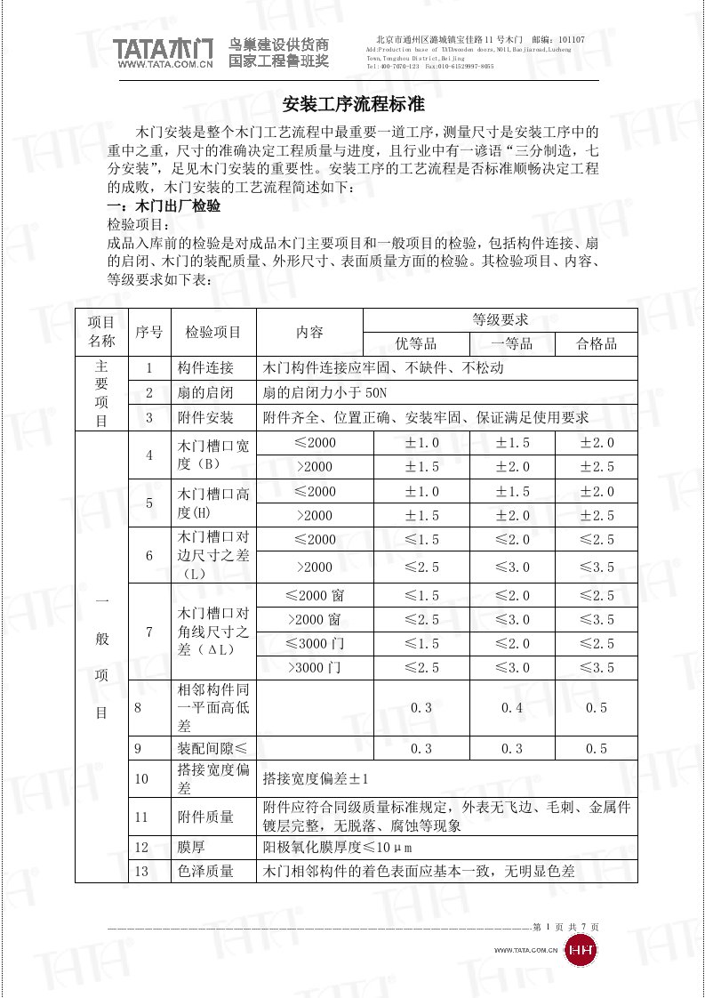 TAT室内木门安装工序流程