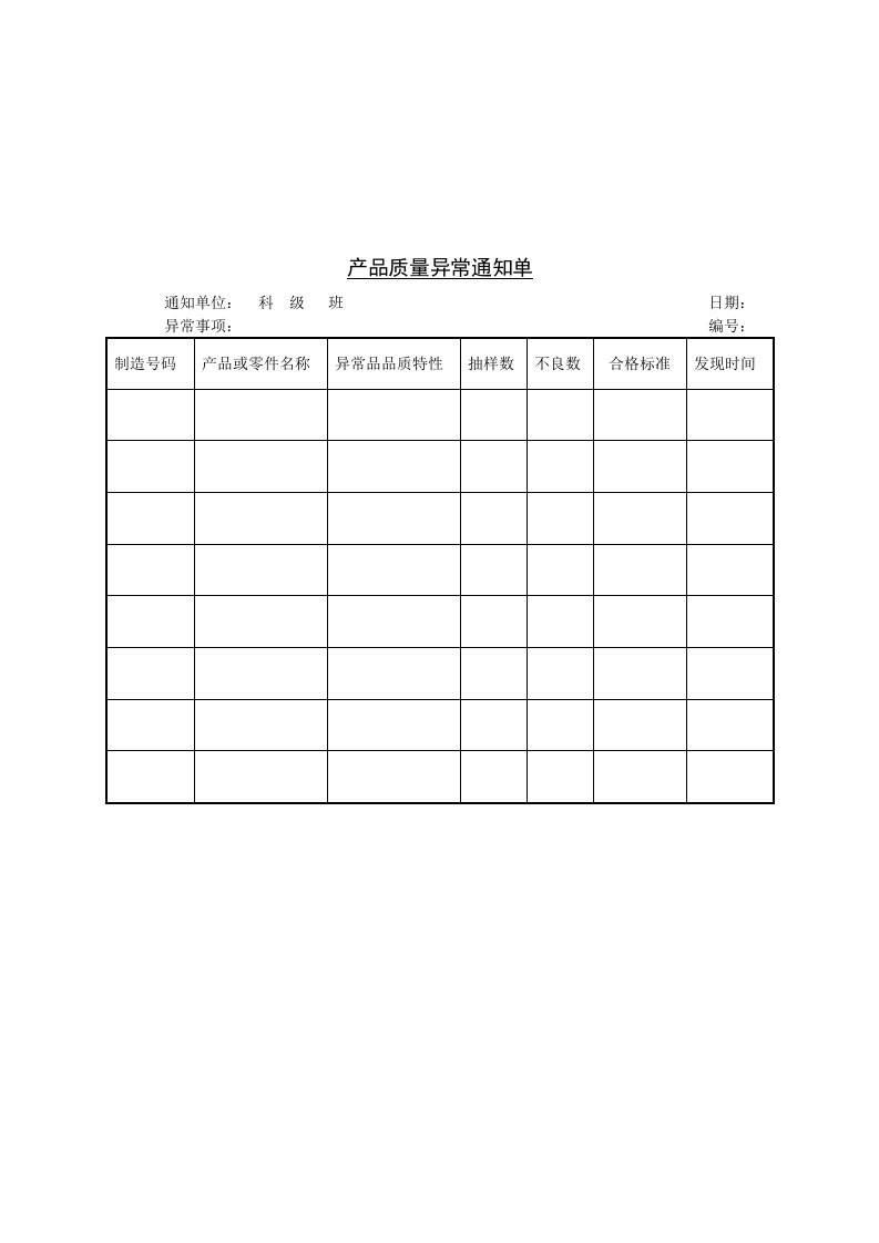 售后服务部-产品质量异常通知单