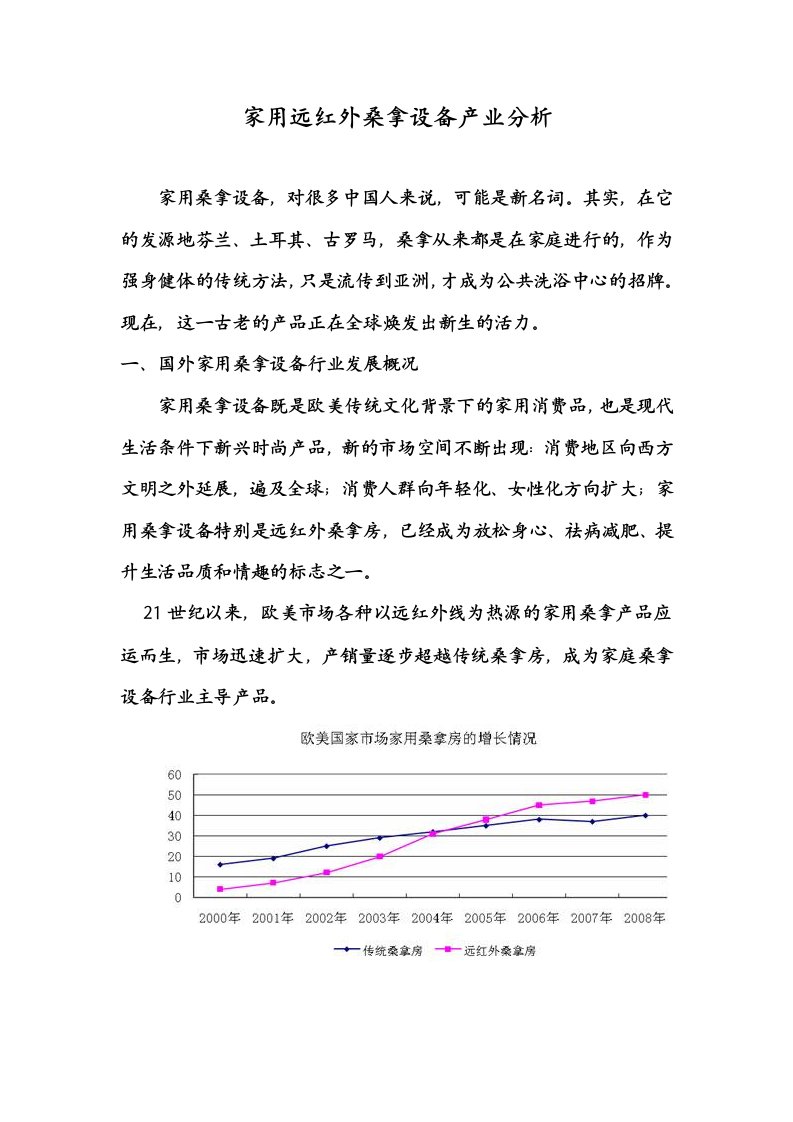 家用远红外桑拿设备产业分析