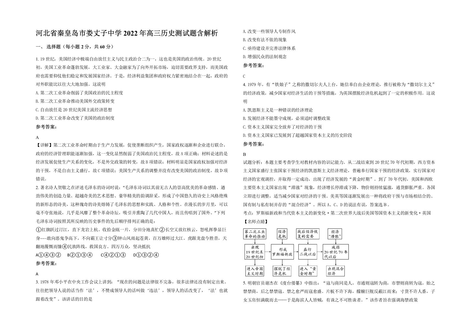 河北省秦皇岛市娄丈子中学2022年高三历史测试题含解析