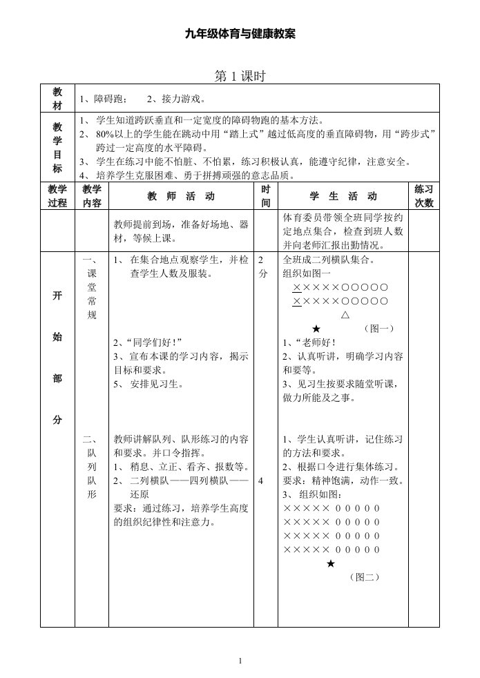 九年级体育与健康教案(全)