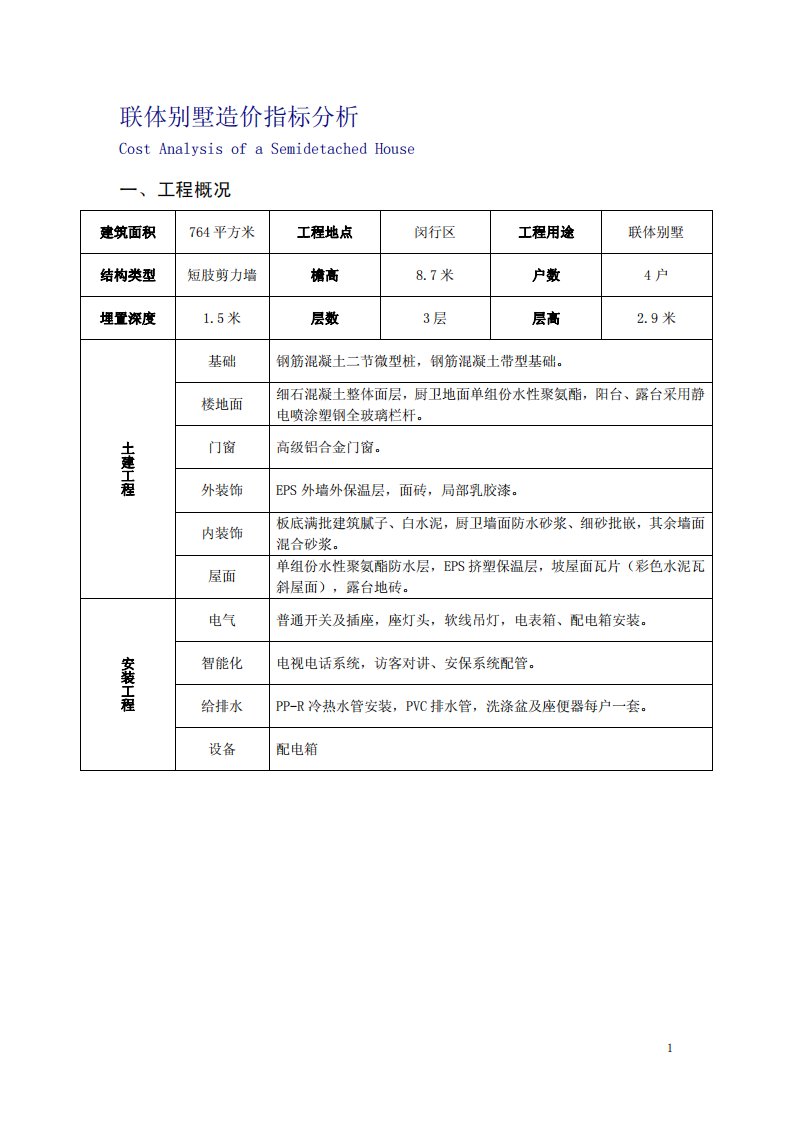 联排别墅造价分析