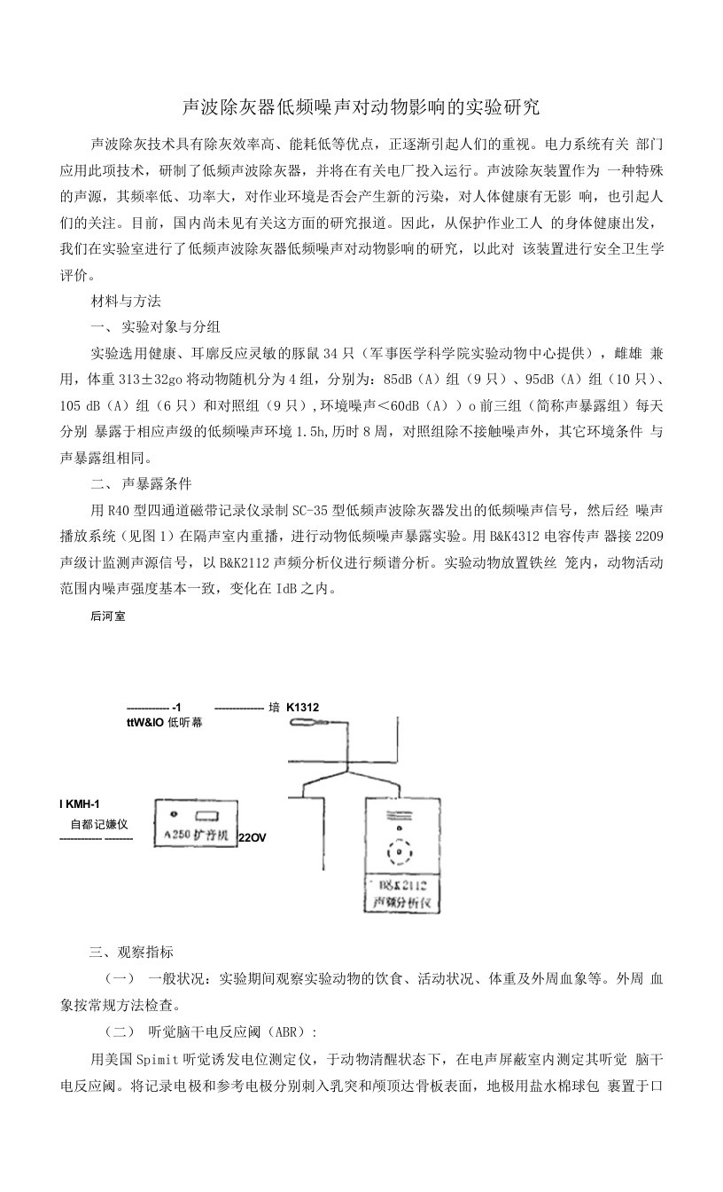 声波除灰器低频噪声对动物影响的实验研究