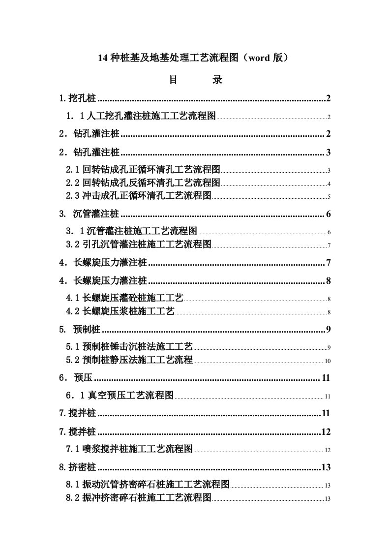 精选14种桩基及地基处理工艺流程图word版1