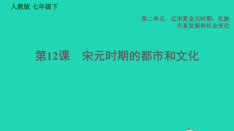 福建专版2022七年级历史下册第二单元辽宋夏金元时期：民族关系发展和社会变化第12课宋元时期的都市和文化课件新人教版