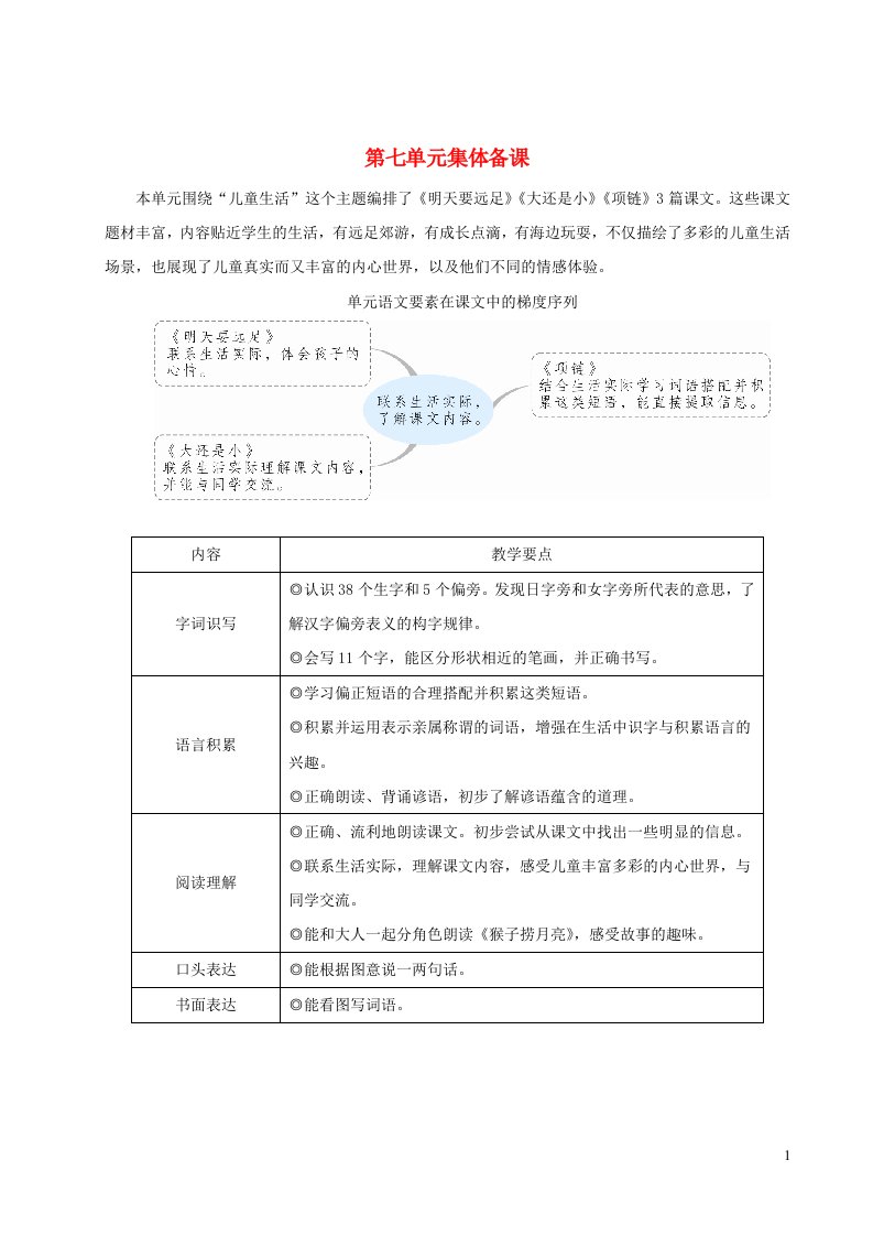 一年级语文上册第七单元课文39明天要远足教案新人教版