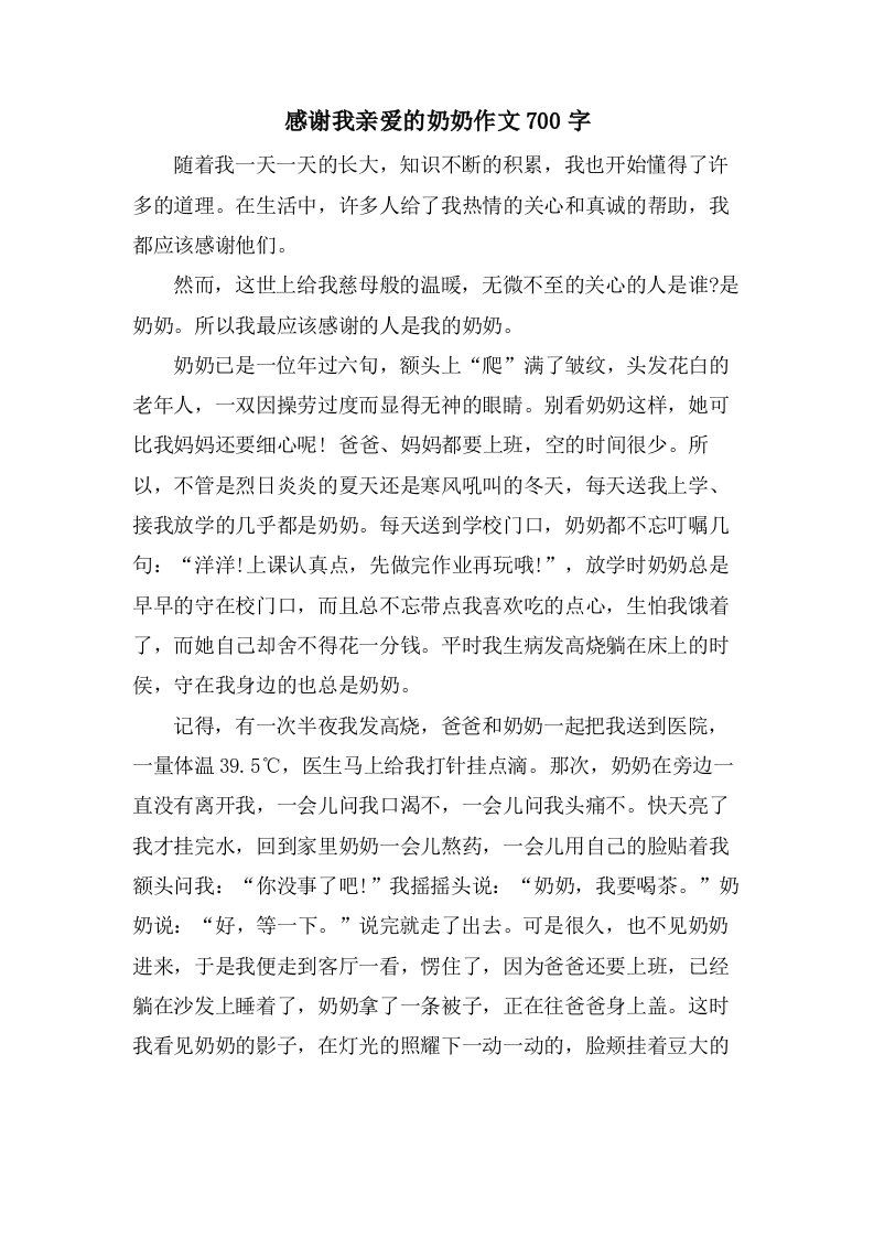 感谢我亲爱的奶奶作文700字