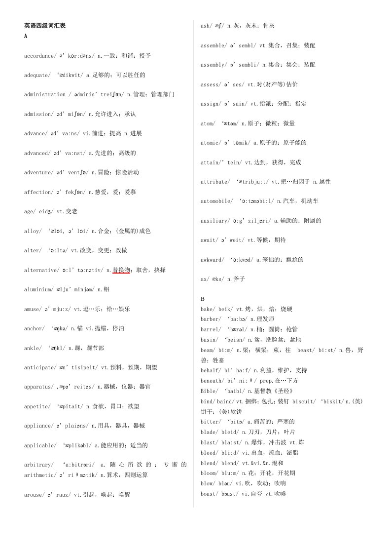 英语四级词汇音标版