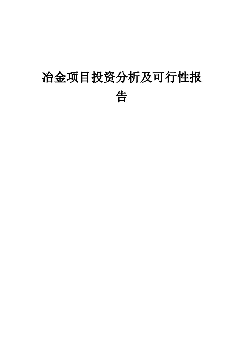 2024年冶金项目投资分析及可行性报告