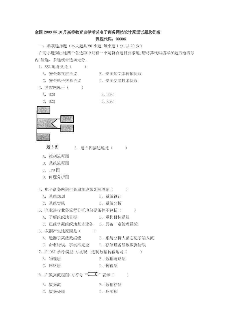 全国高等教育自学考试电子商务网站设计原理试题答案